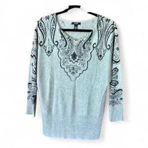 Alfani Shimmery Silver & Black Long Sleeve Round Neck Sweater Size Large